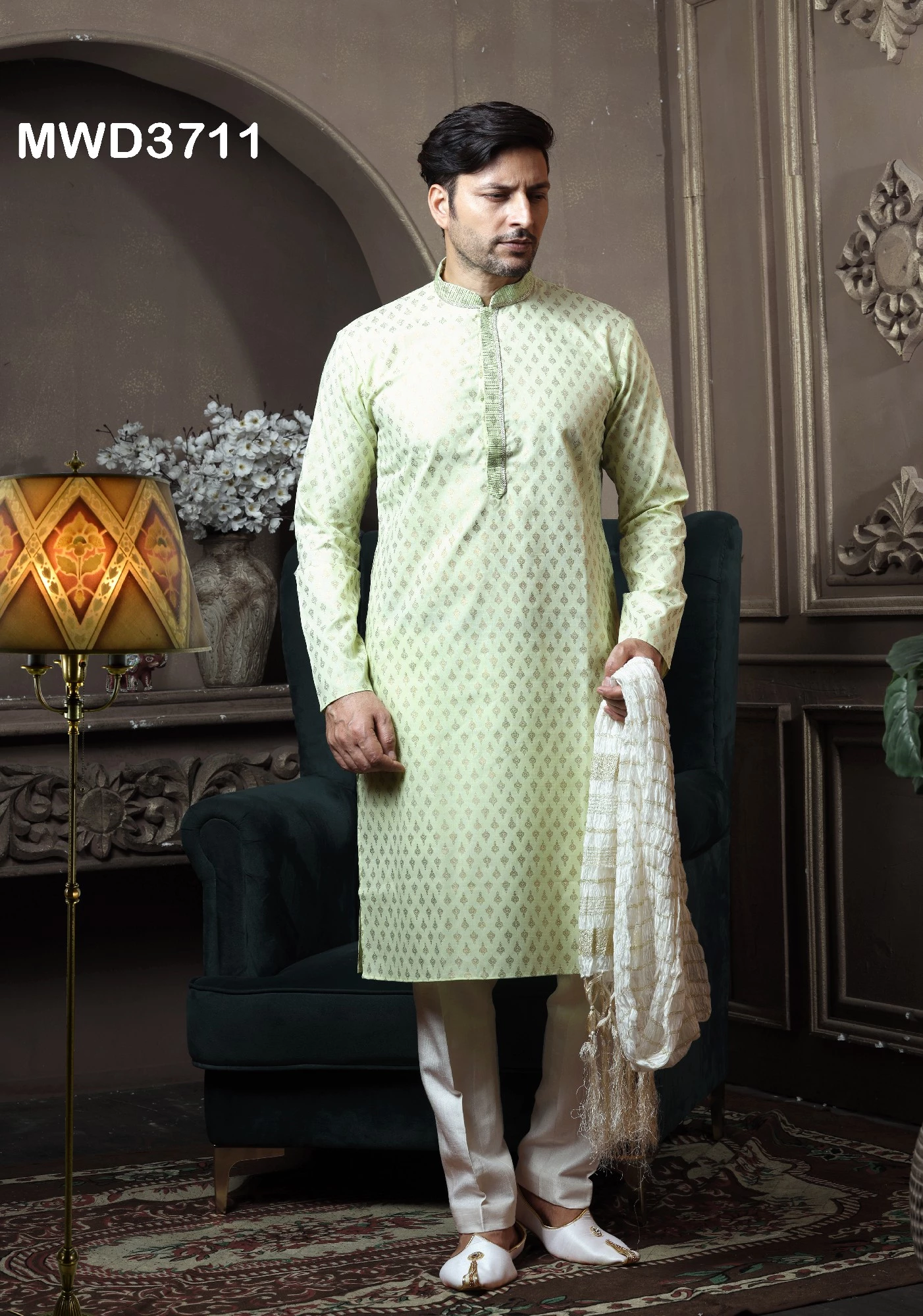 Neon Green Printed Readymade Kurta Pyjama, 36-1.webp